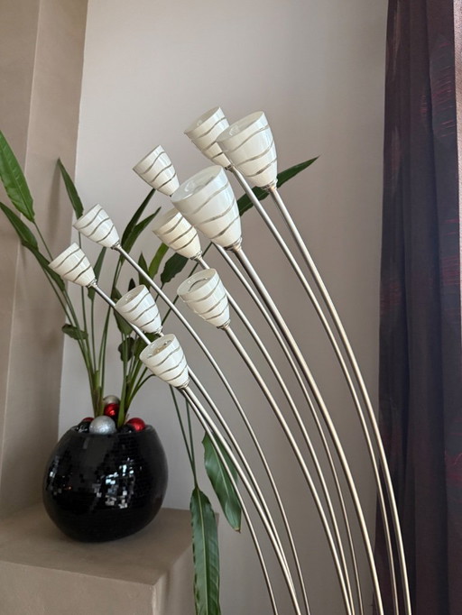 Lampe sur pied en métal Rob Nollet pour Quasar, composée de 10 tiges et d'un variateur.