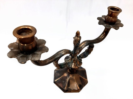 Image 1 of Vintage bronze double candle holder