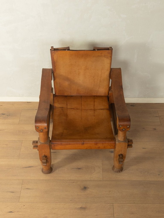 Brutalistische vintage safarifauteuil – Leather, Wood (photo 8 of 8)