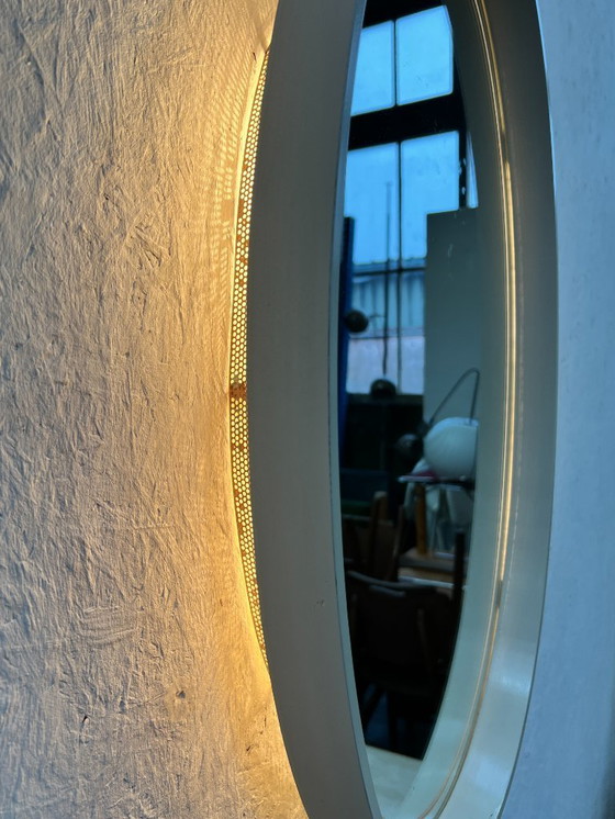 Image 1 of Vintage Ovale Spiegel Met Verlichting In Houten Lijst, Hillebrand Duitsland 1970,s