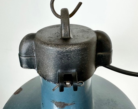 Image 1 of Industrial Blue Enamel Factory Lamp with Cast Iron Top, 1960s
