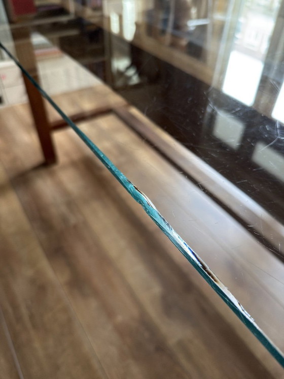 Image 1 of glass table with hardwood base (own design)