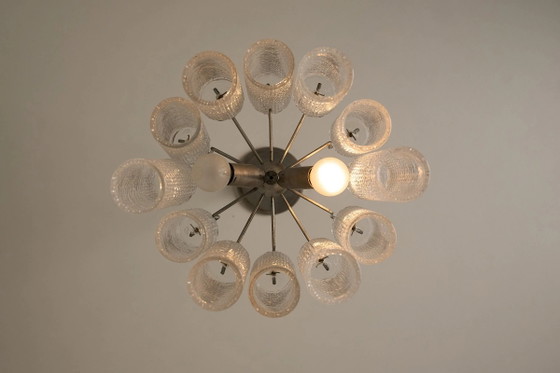 Lampadario in vetro a dodici tubi con motivo a spirale, Italia, anni '60, Plafoniere, Metallo (foto 9 di 9)