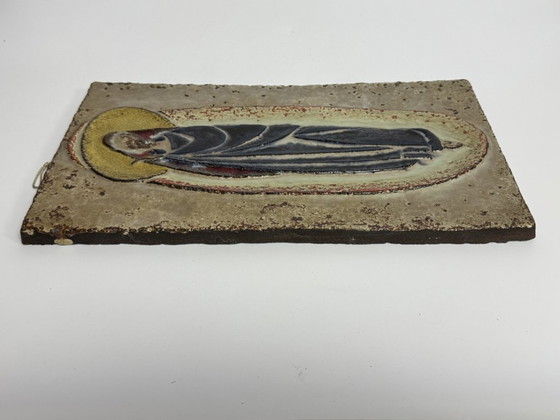 Image 1 of Große antike Keramik-Wandplakette mit Madonnenfigur – Religiöses Relief, Europa, 1960er Jahre