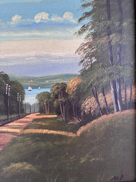 Image 1 of Peinture à l'huile originale vintage représentant un paysage côtier, signée. Art marin.