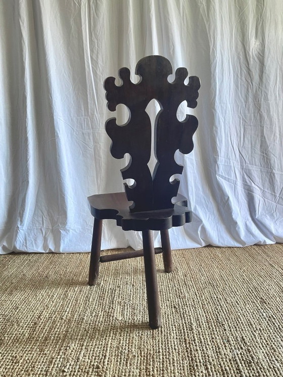 Image 1 of Vintage Brutalist Carved Tripod Stool