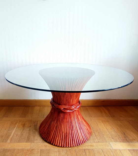Image 1 of Maugrion for Roche Bobois, circa 1980 Table from the Le Rotin Prestige collection, wheat sheaf model.  Round table base