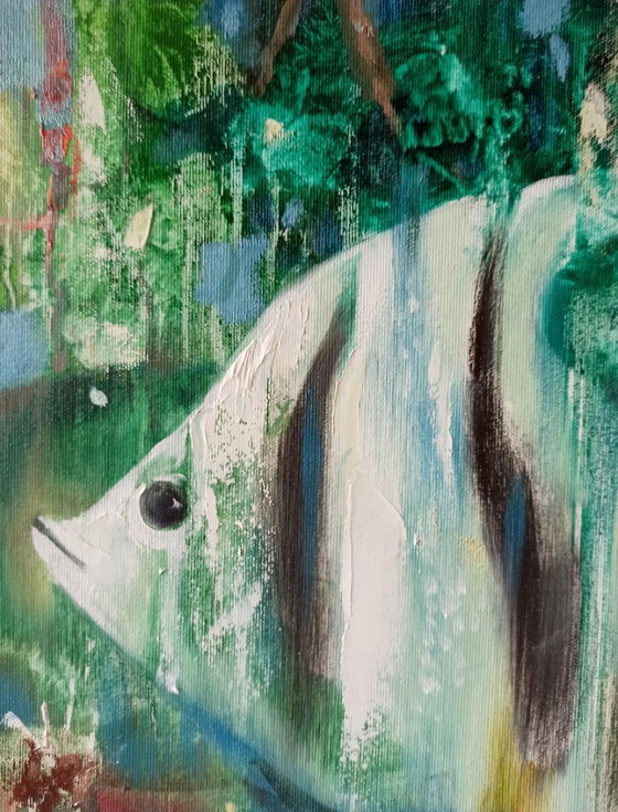 Original Oil Painting Abstract Underwater World Fishes – Paintings & Drawings, Canvas (photo 6 of 11)