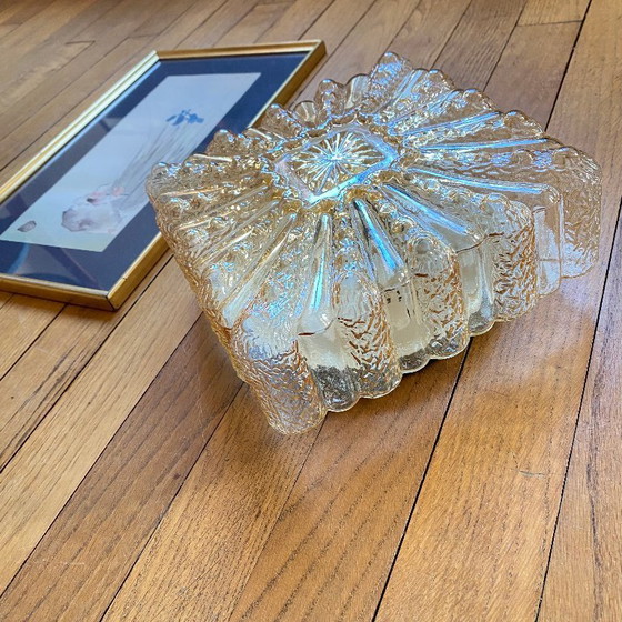 Image 1 of Antieke glazen wandlamp, vintage vierkante plafondlamp, 22 cm, ambergoudkleurig
