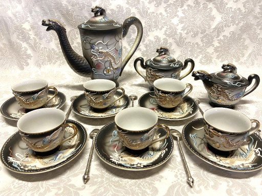 Antikes Japanisches Porzellan Kaffee Tee Schokoladen Service 1950 Dragon Ware Moriage