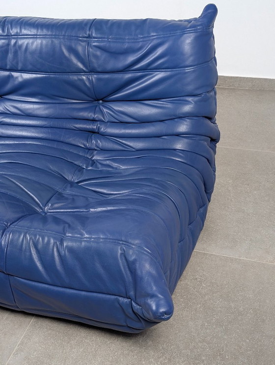 Image 1 of Michel Ducaroy Togo 3-Seater Sofa Blue Leather Ligne Roset France 1980s