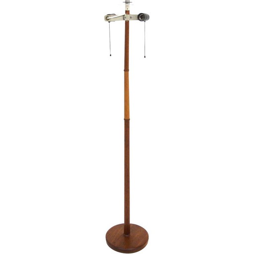 Scandinavische vintage vloerlamp van teakhout en leer, Zweden 1960
