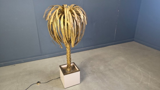 Image 1 of Lámpara de pie con forma de palmera de latón, de Maison Jansen, década de 1970.