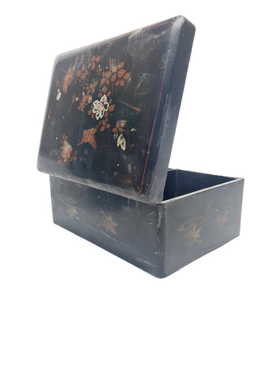 Boîte japonaise en laque vintage, années 1920, Objets déco, Bois, Noir (photo 7 sur 14)