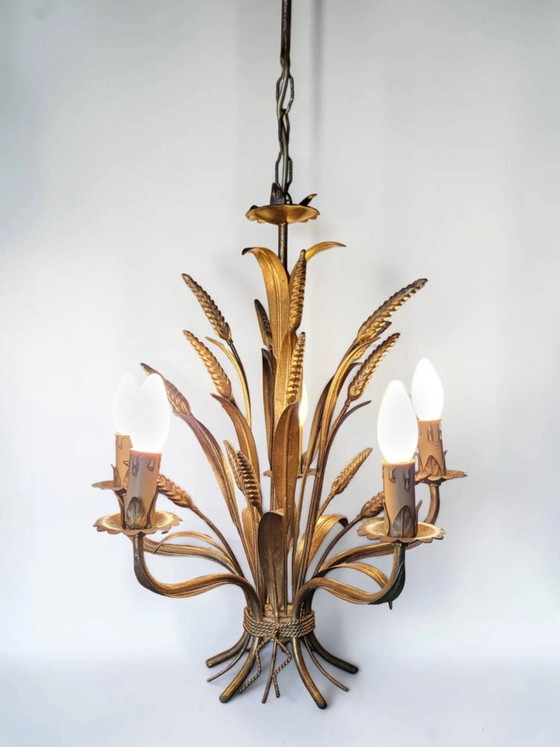 Lampadario in metallo dorato Hollywood Regency, Hans Kögl anni '70 (photo 12 of 14)