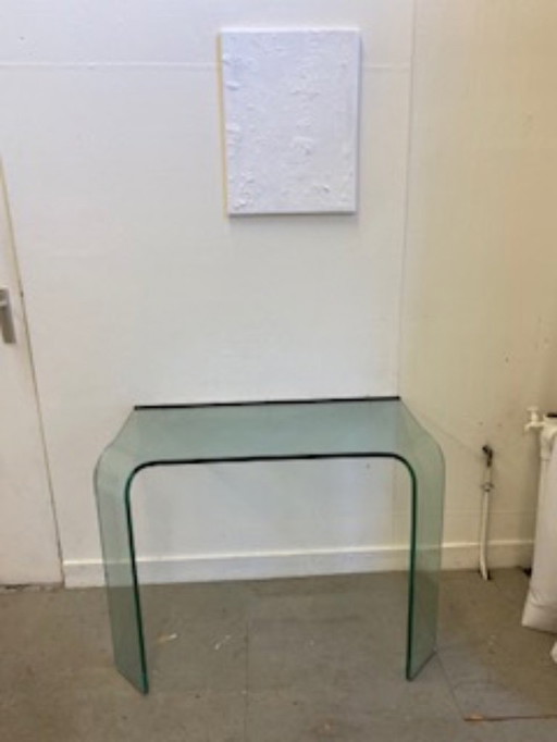 Zeldzame Italiaanse glazen muurconsole uit de jaren ’70–’80, zwaar massief gebogen glas