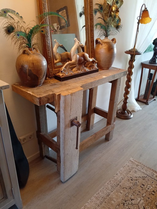 Banco de trabajo/mesa auxiliar antigua – consoles, Metal, Wood