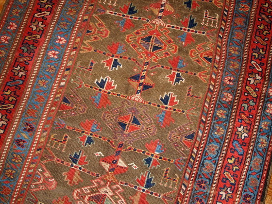 Image 1 of Alfombra persa kurda antigua hecha a mano, 122 cm x 231 cm (4' x 7,6'), década de 1880 - 1B415