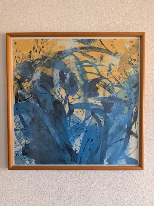 Gran litografía/grabado abstracto a color de Susanne Hauenstein (1999), firmado a mano y enmarcado. – lithos zeefdrukken