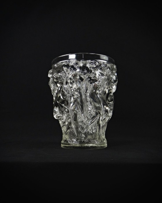 Image 1 of Lalique Bacchantes unsigned vintage clear crystal vase mid 20th century
