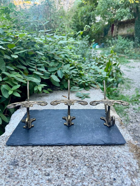 3 patères baroques en laiton massif – Portemanteaux, Brass, Barok (photo 4 of 8)