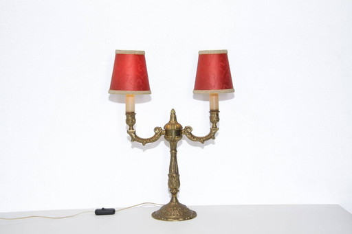 Table lamp two-light solid brass antique gold 70s J retro