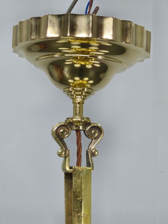 Image 1 of Lustre Art Déco tchèque en laiton à double position de bras, années 1930