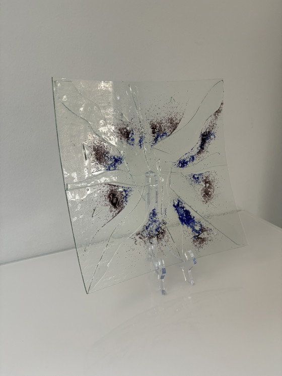 Image 1 of Dekorative Glasschale mit blauen und braunen
