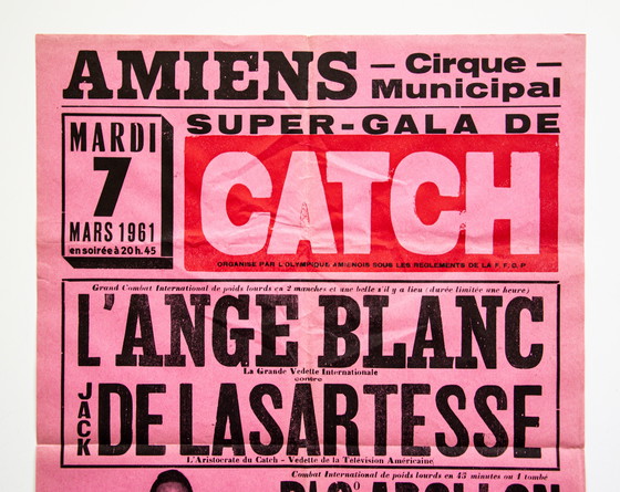 Image 1 of Originele Vintage Franse Worstel Poster 'Super-Gala de Catch' 1961 / Ca. 60x40cm / 23.6x15.7in