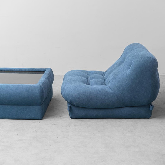 Set lounge vintage con 2 poltrone e tavolino in tessuto anni '70 Modernariato – Set da salotto, Glass (photo 7 of 12)