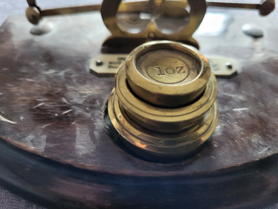 Image 1 of English letter scale with stack weights and a set of cup weights