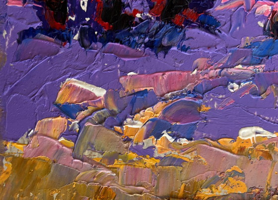 Image 1 of Original Oil Painting Evening Field Landscape Cold evening in the field