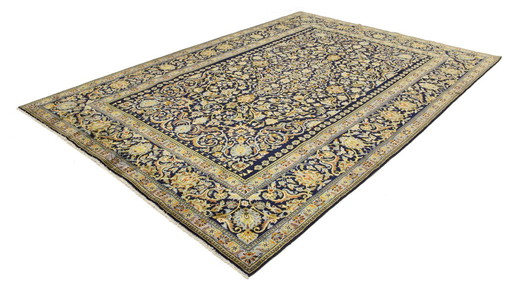 Tapis persan original Keshan, Kashan bleu, 330 x 234 cm, en excellent état, classique ancien