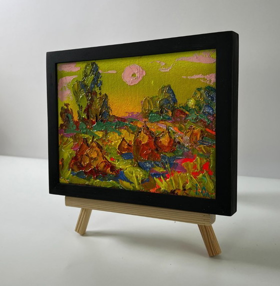 Originales Ölgemälde: Sommerliche Sonnenuntergangslandschaft – Der Sonnenuntergang – Gemälde & Zeichnungen (photo 2 of 8)