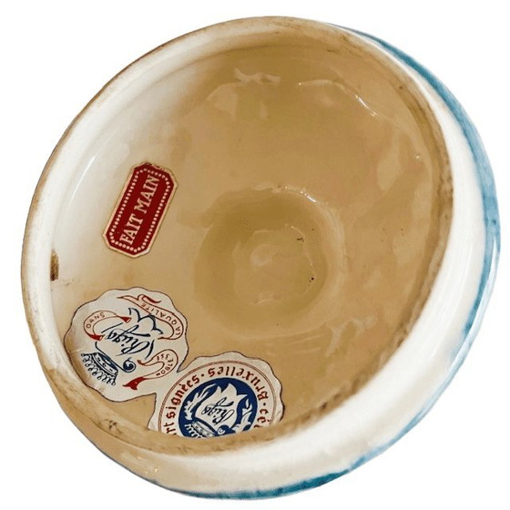 Image 1 of Vintage mid-century hand-painted bonbonnière Rigo Majolica flower lidded jar 1950s