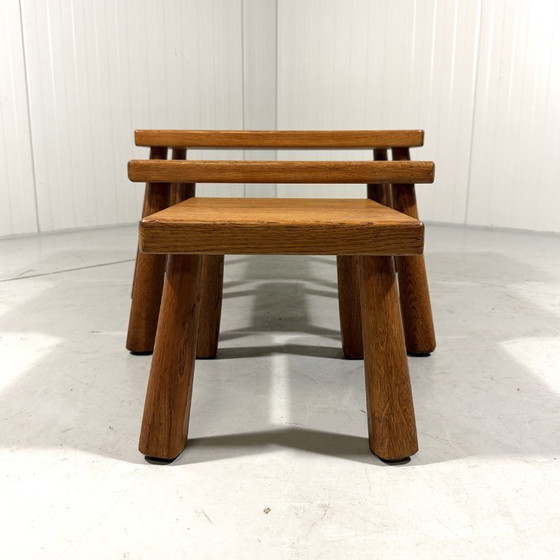 Image 1 of Tavolini impilabili in rovere biondo rustico brutalista mimiset