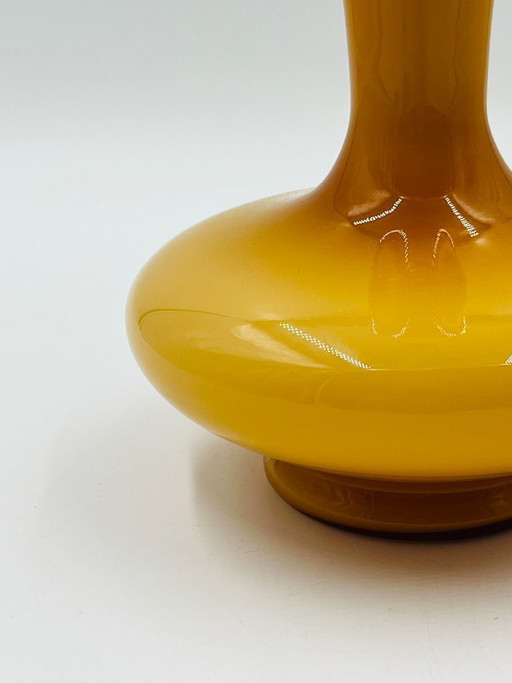 Vintage ochre opaline vase with scalloped neck
