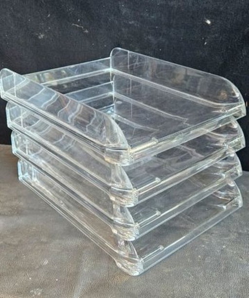4 NIMBUS design by REXEL acryl plexiglas bureau bakjes, zeer goede staat, weinig gebruikt, 32x24 bruikbaar