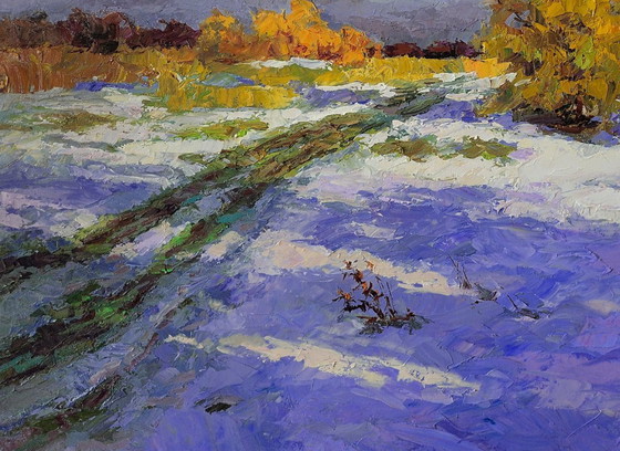 Original Oil Painting Winter Landscape Nature Unexpected Snow – Paintings & Drawings, Canvas (photo 6 of 7)