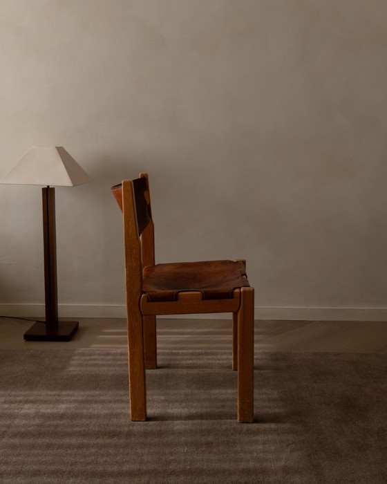 Image 1 of Vintage Maison Regain Elm & Cognac Leather Chair, France 1970s