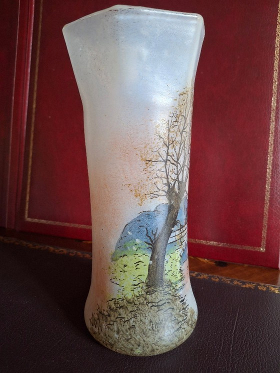 Image 1 of Jarrón de vidrio esmaltado firmado Legras, Art Nouveau, hacia 1900