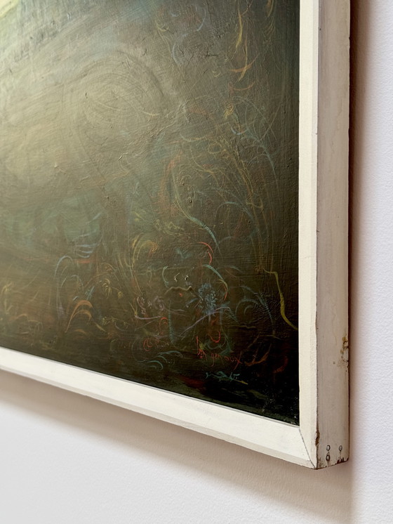 Image 1 of Ben Genaux (1911–1996, Belgio) - Paesaggio surreale con torre e farfalla, olio su tavola