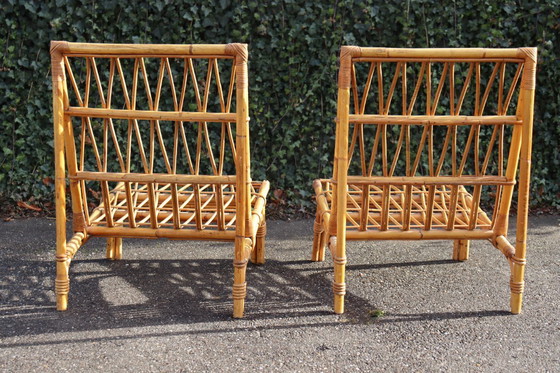 Image 1 of Pair of vintage rattan armchairs in the Audoux Minet style