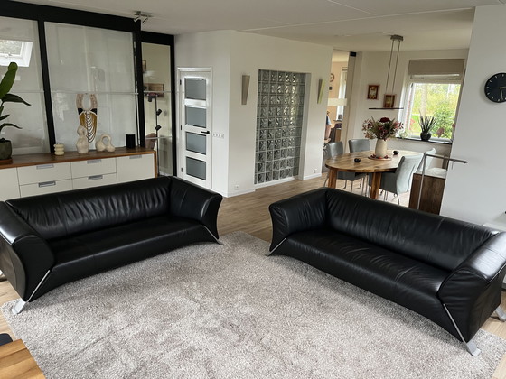 Image 1 of 2 Stück Rolf Benz RB-322 schwarz-weiß 3-Zits-Bank