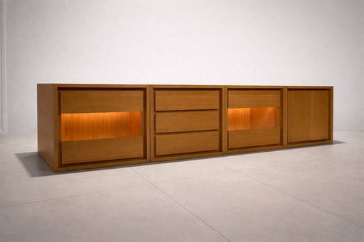 Buffet modulaire en chêne avec éclairage intégré