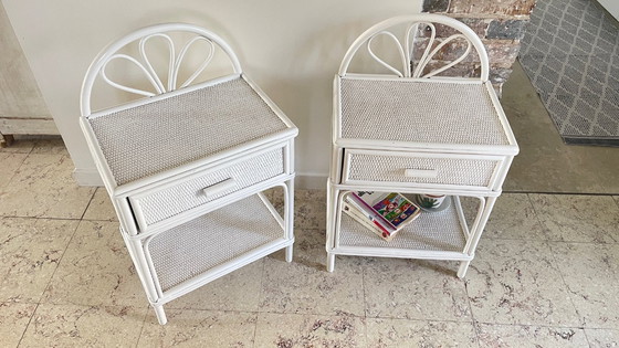 Image 1 of Coppia di comodini vintage in rattan