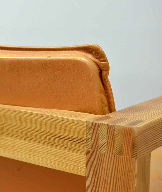 Image 1 of Brutalist Ate van Apeldoorn Dutch Design Cognac Leather Cubic Pinewood Side Chair for Houtwerk Hattem. The Netherlands, 1970s.