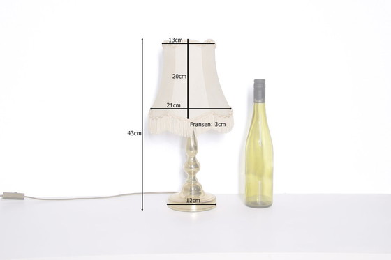 Image 1 of Tafellamp messing kunstleer stof randen franjes 43cm 80s vintage