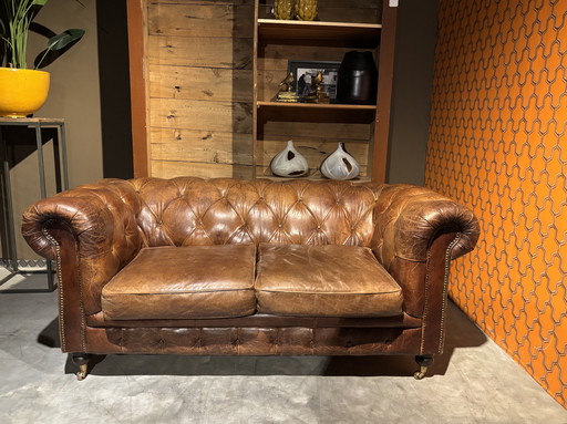 Chesterfield Cognac Leren 2 zits bank Generfd leer 