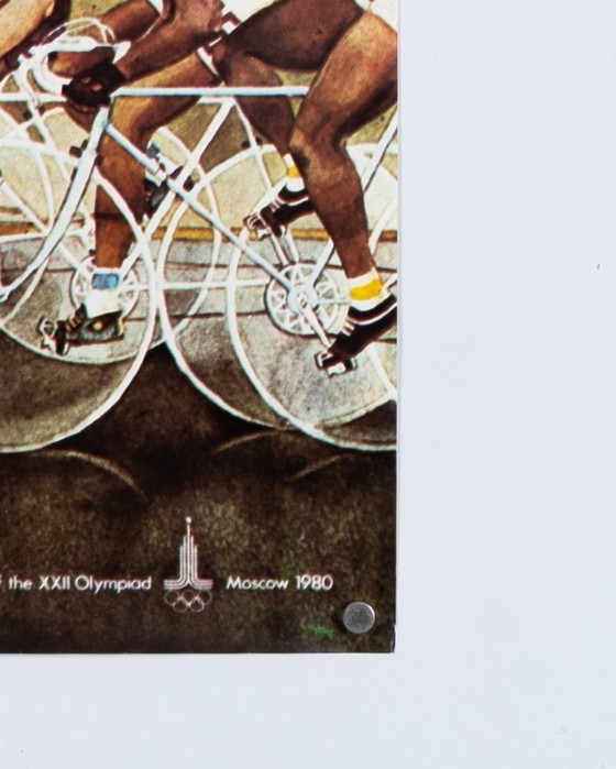 Image 1 of Originele vintage Olympische poster van het wielrennen in Moskou in 1980 – Vintage – 61x40,5 cm